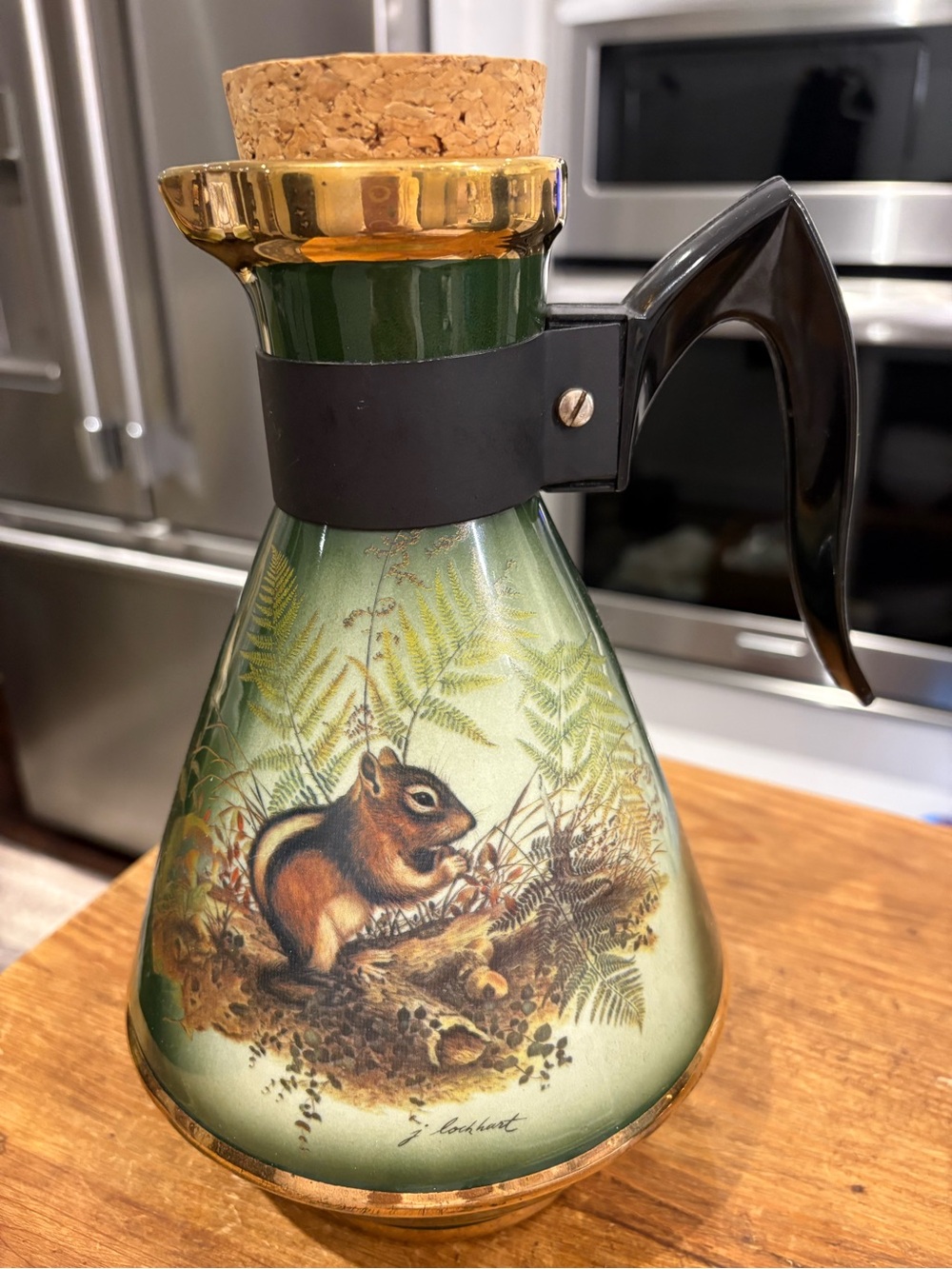 Vintage Jim Bean Green Chipmunk Coffee Carafe with Cork Stopper 1976